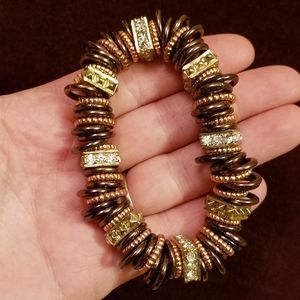 Copper & gold tone stretch bracelet with rhinestones